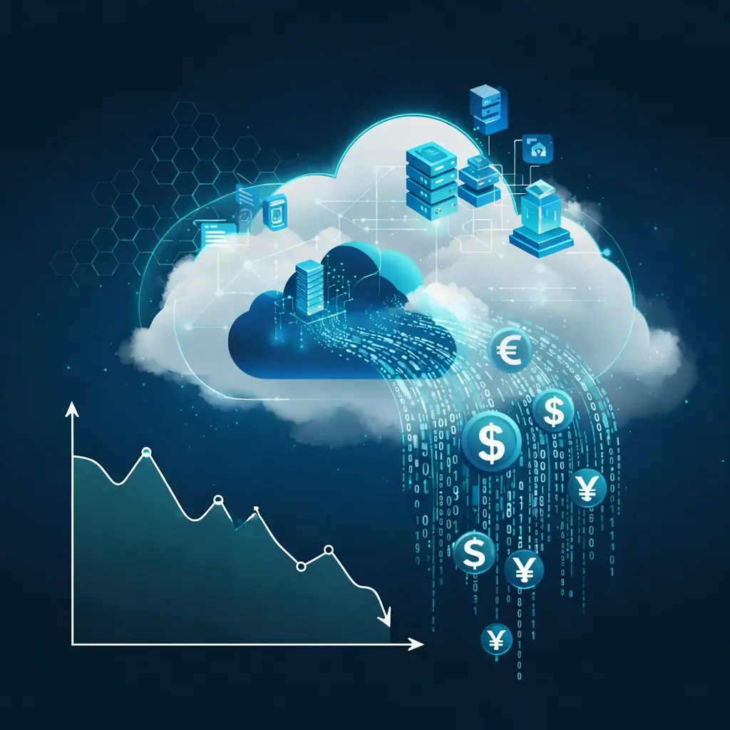 Dashboard showing cloud cost trends, resource utilization, and potential savings