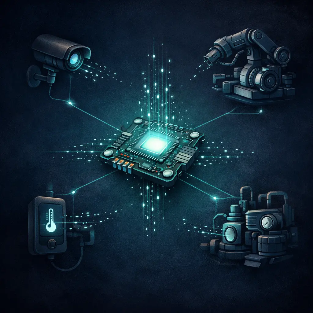 An ARM-based microcontroller performing real-time AI inference at the edge